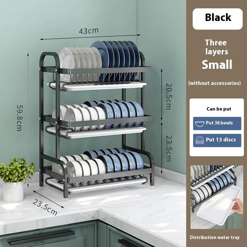 Dish Drying Rack 3-Tier Compact Kitchen Dish Rack Drainboard Set Large Rust-Proof Dish Drainer with Utensil Holder Kitchen Racks