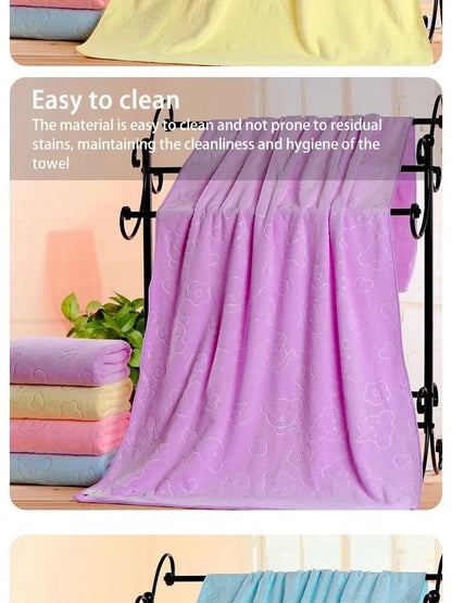 1pc Cute Bear Textured Lightweight Shower Towel, Super Fine Microfiber Absorbent Bath Towel, Beach Essentials, Bathroom Supplies