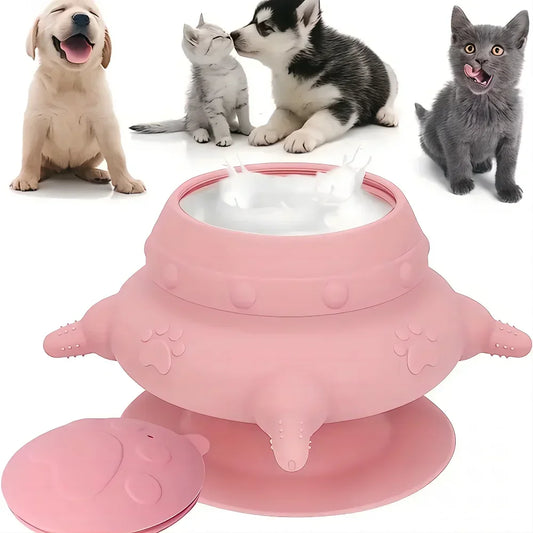Kitten Puppy Nursing Silicone Milk Sucking Bowl Simulated Bottle Feeding Anti-Choking Anti-Spill Food-Grade Slow Feeder Bowl