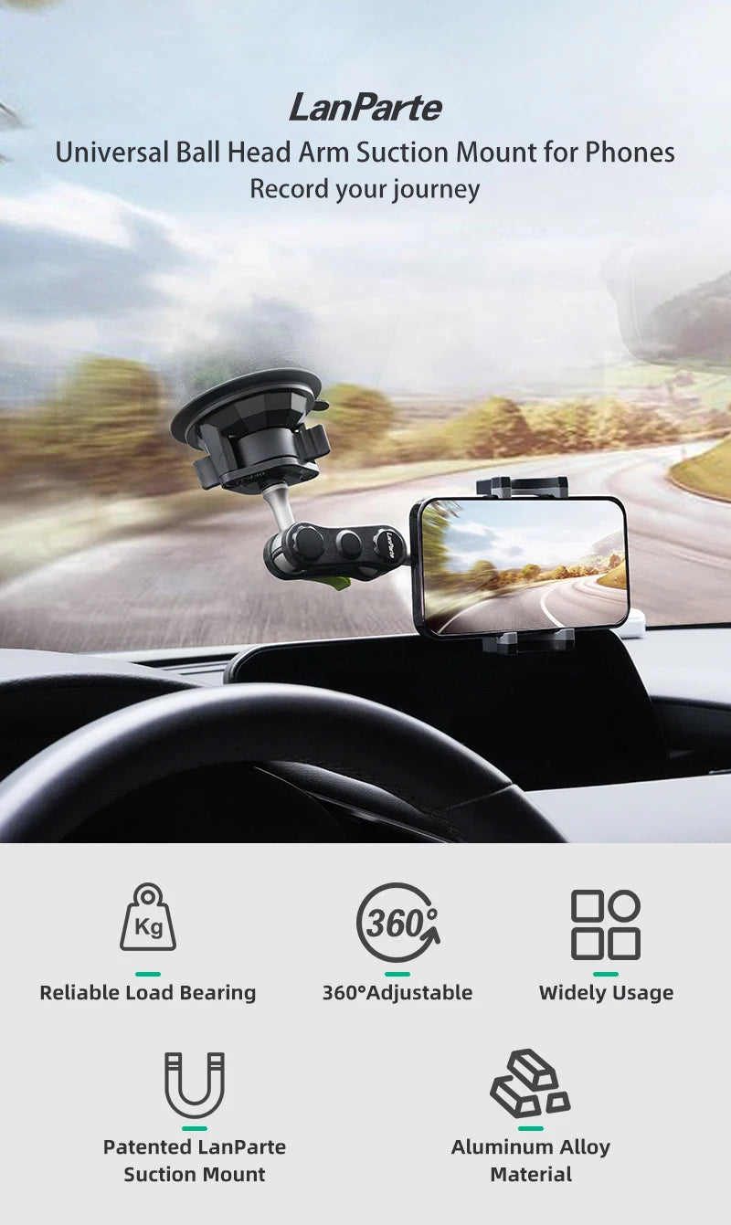 Car Phone Holder Windscreen Mount,Dashboard Phone Holder, Strong Suction Cup Phone Mount ,360°Mobile Phone Holder for Windshield