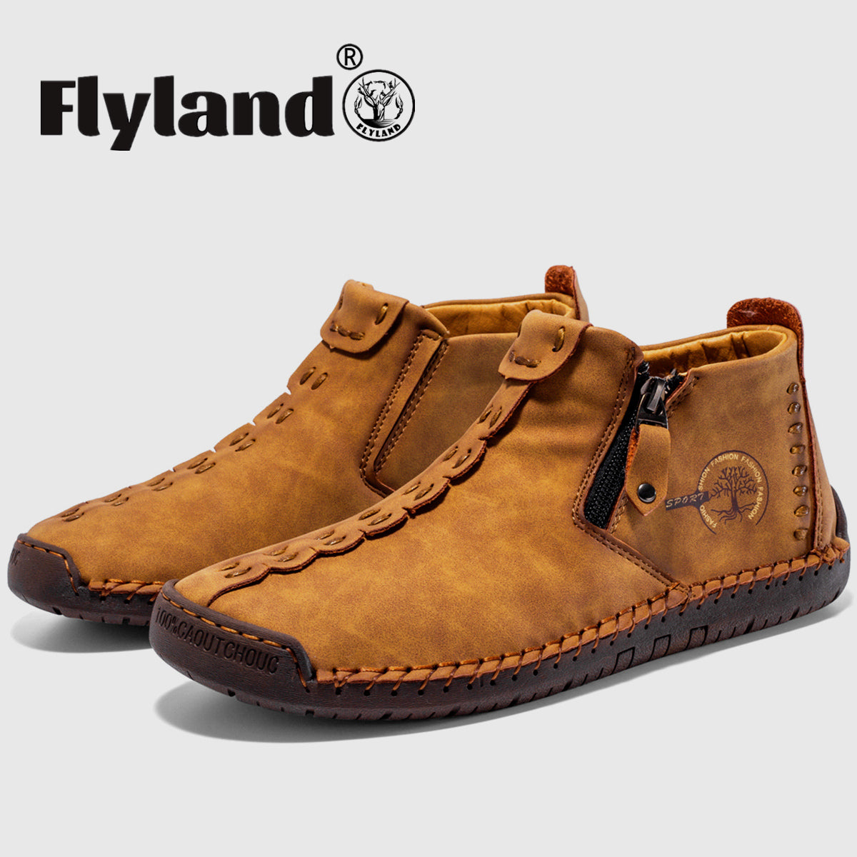 FLYLAND Men's Leather Loafers Vintage Hand Stitching Oxfords Shoes Chukka Boots Ankle Boots Daily Work Office Shoes