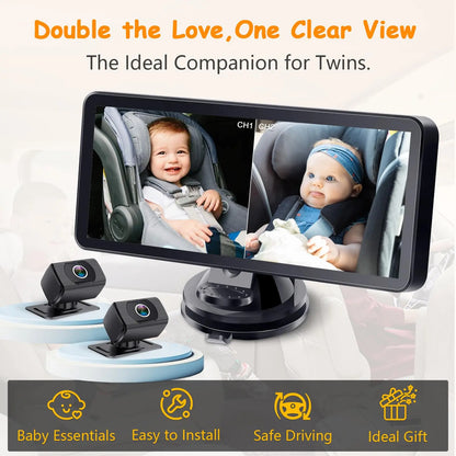 Car Baby Mirror Dual Channel Back Seat Baby Car Camera 1080P with Rear View Car Monitor 6.8'' IPS Screen Kids Pet Night Vision
