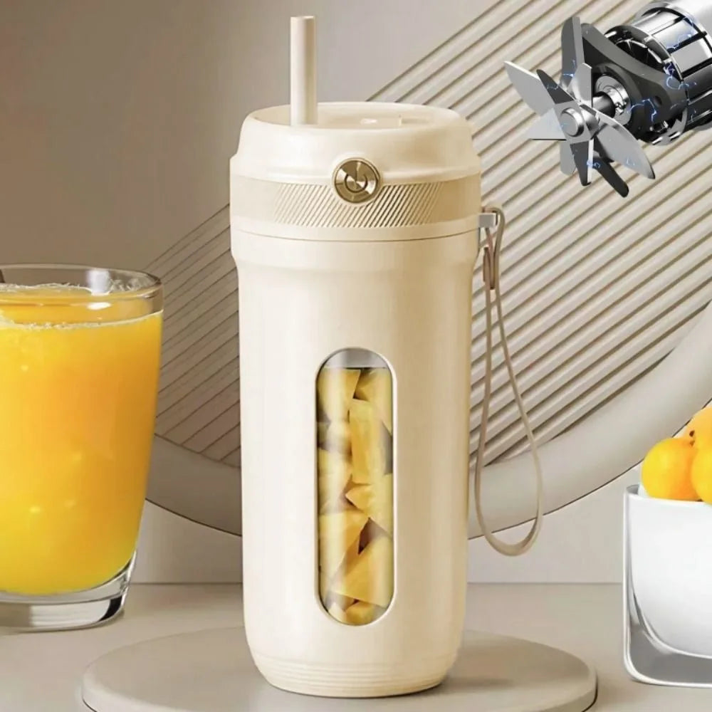 4/10 Blades Fruit Blender Cup with Detachable Straw USB Rechargeable Smoothie Maker Cup 350ML Mini Ice Crusher Office