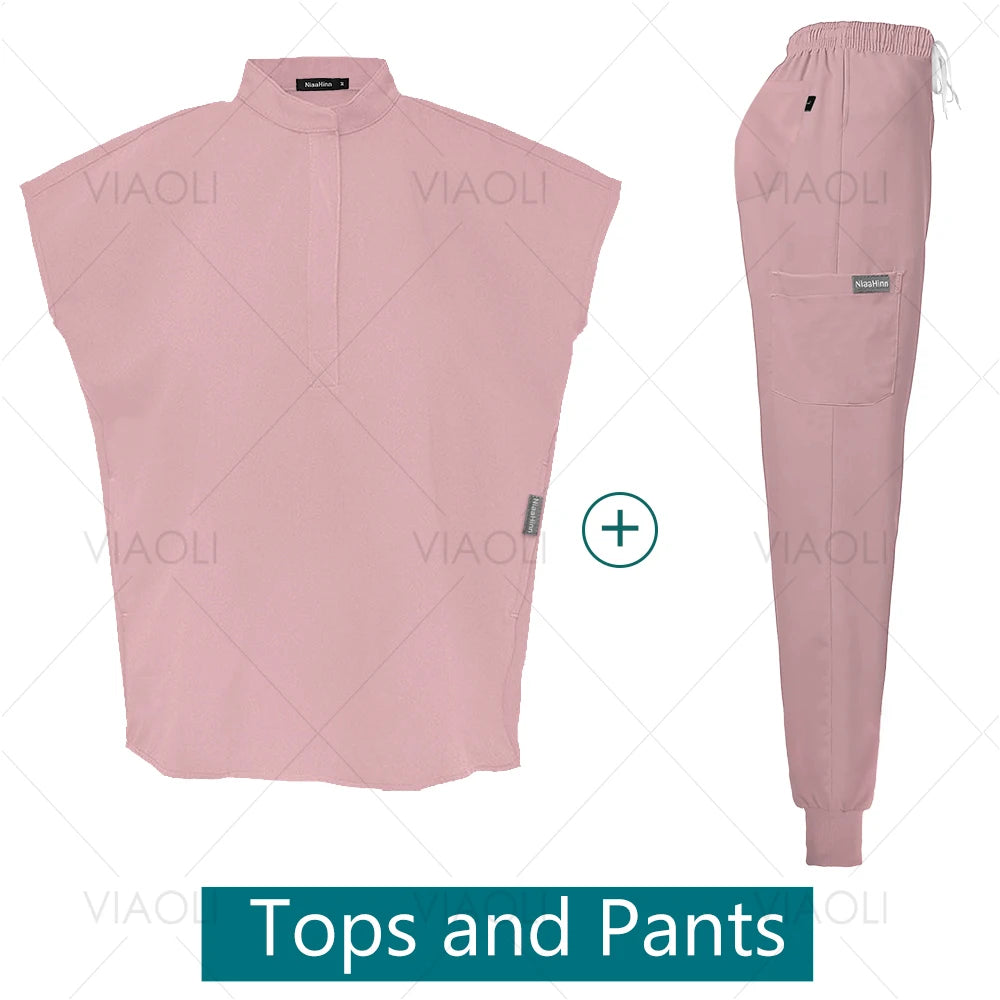 Scrubs Uniforms Sets Medical Nursing Hospital Working Clothes Solid Color Surgical Gowns Breathable Scrub Top Joggers Pants Suit