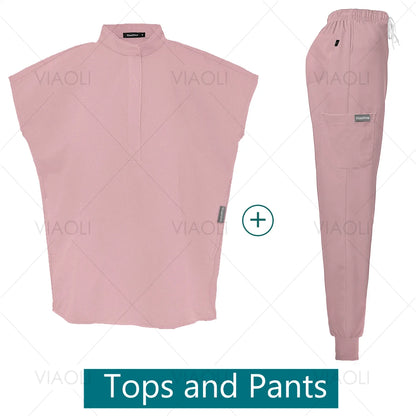 Scrubs Uniforms Sets Medical Nursing Hospital Working Clothes Solid Color Surgical Gowns Breathable Scrub Top Joggers Pants Suit