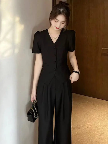 Wear To Work Office Wide Leg Trousers Woman Suits Blazer and Pant Sets for Women 2 Pieces Professional Summer 2024 Promotion D