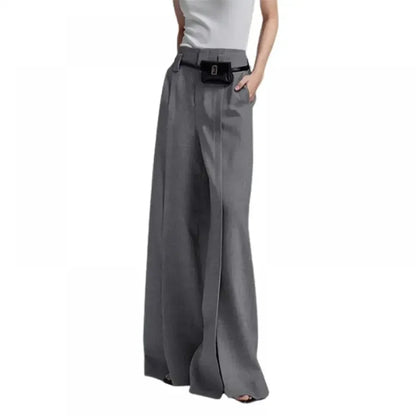 Office Lady Formal Commuter Pants  New Spring Autumn Split-front Pleated High-Waisted Wide Leg Trousers For Women