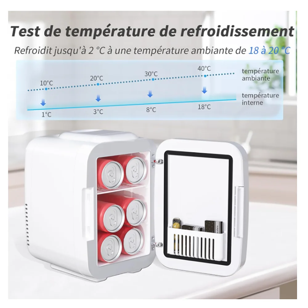 Mini Fridge for Bedroom Fridge with LED Mirror 4L Small Fridge Thermoelectric Heater & Cooler 220 V AC/12V DC Car Office Dorm
