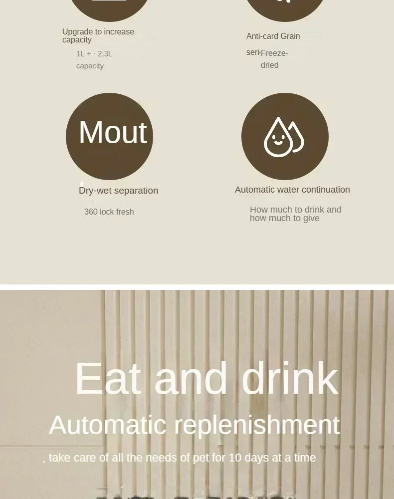 Automatic Cat Dog Feeder with Water Fountain Large Capacity Elevated Bowl Anti-Tip Design for Pets Drinker Accessories