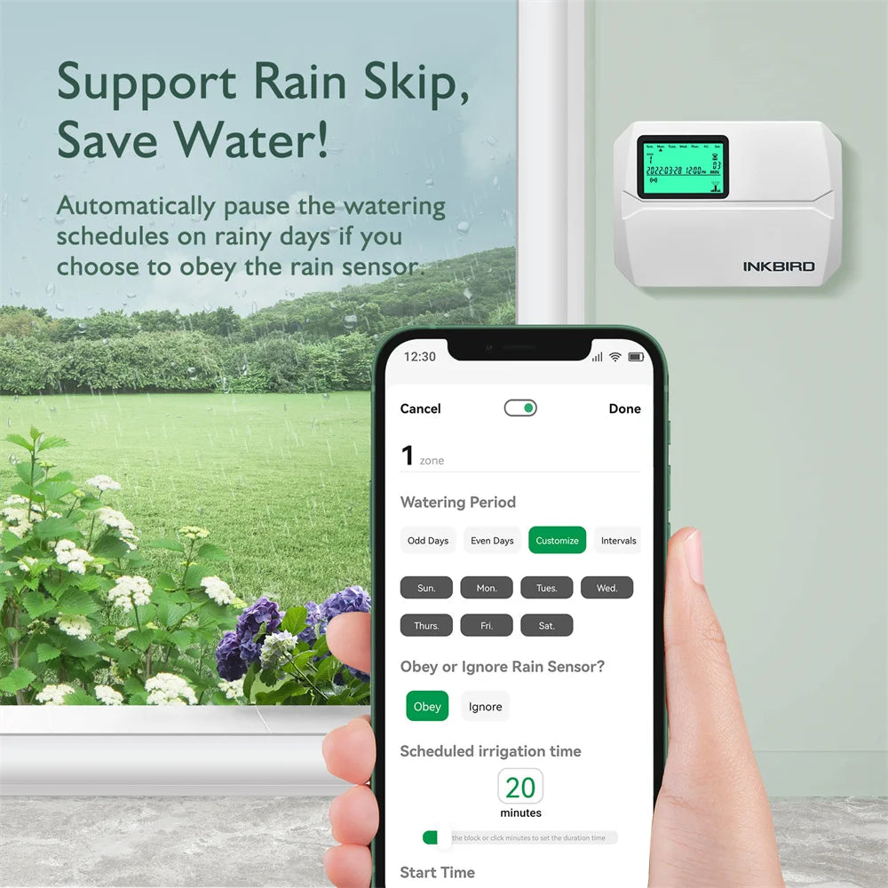INKBIRD Smart Sprinkler Controller IIC-800-WiFi 8 Zones Indoor/Outdoor Irrigation Timer with App Monitoring Supports Manual Mode