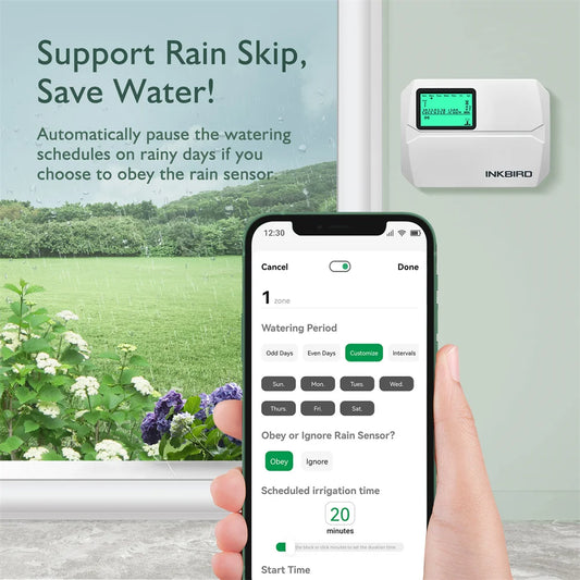 INKBIRD Smart Sprinkler Controller IIC-800-WiFi 8 Zones Indoor/Outdoor Irrigation Timer with App Monitoring Supports Manual Mode