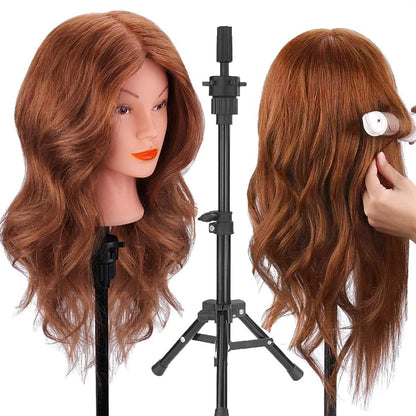 100% Human Hair Mannequin Head for Cosmetology Styling Training Practice Can Be Curled Straighten Professional Mannequin Head