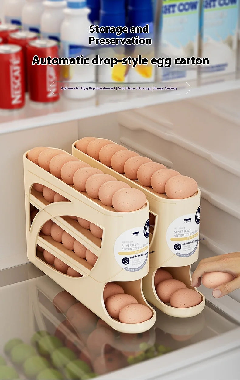 Refrigerator Egg Holder – Slide Out Egg Storage Container for Fridge Door – Auto-Rolling Egg Dispenser