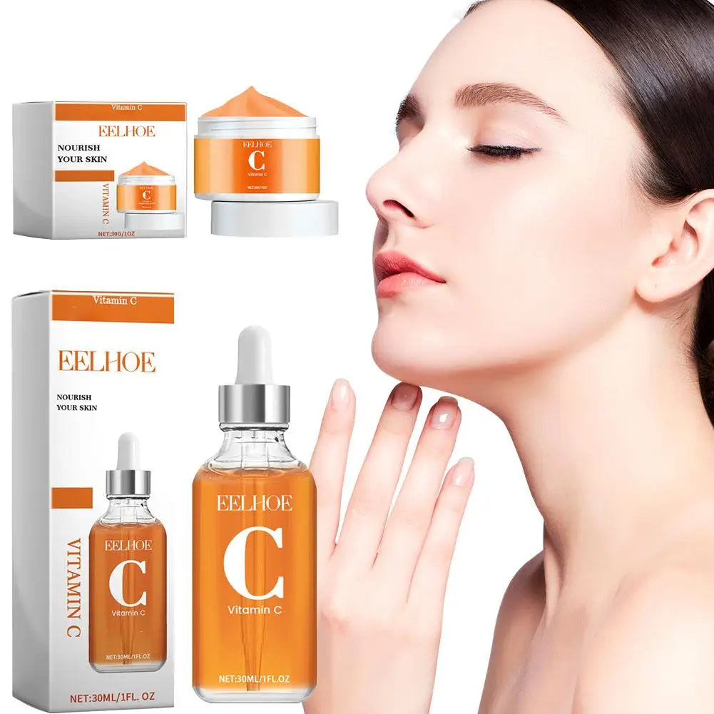 Vitamin C Serum & Vitamin C Cream for Face, Daily Moisturizing Series Hydrate & Plump Skin Care Brightening Serum Even Skin Tone