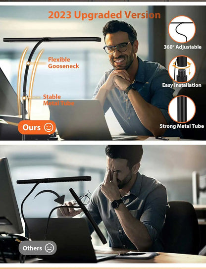 LED Desk Lamp for Office Home, Eye-Caring Desk Light Lamp with Stepless Dimming Adjustable Flexible Gooseneck Adjustable Light