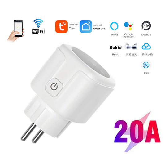Smart Plug WiFi/Zigbee Socket EU plug 20A With Power Monitor Timing Function Voice Control Works With Alexa GoogleHome
