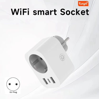 New-A47Q-16A Tuya Smart Plug Socket With PD Fast USB Ports Power Monitor Timing And Countdown Smart Home Via Alexa Home EU PLUG