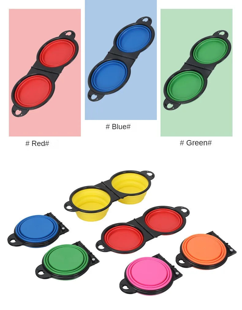 2 in 1 Collapsible Double Feeding Bowl Mini Folding Water Bowl for Dogs and Cats Open Portable Travel Set  Dog Accessories