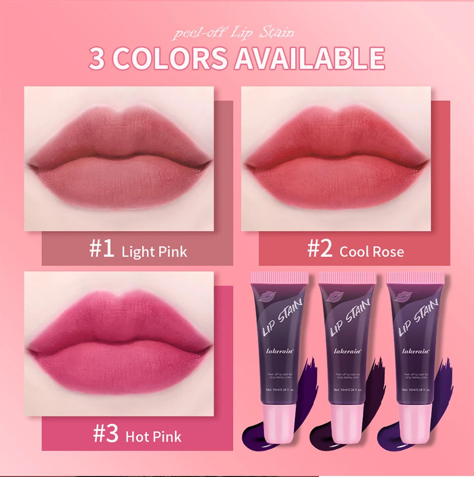 3 Colors Lip Stain Gloss Tattoo Magic Color Peel Off Mask Tint Long Lasting Waterproof Lip Gloss