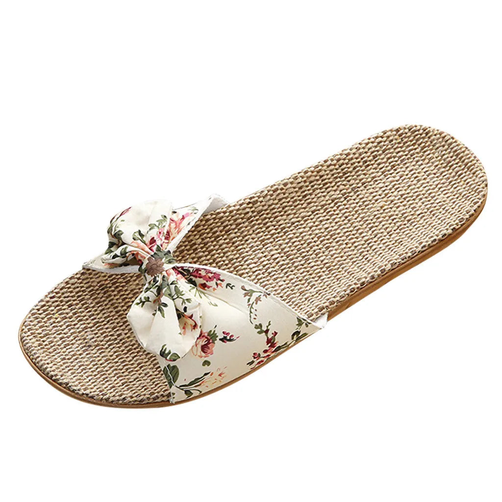 Sandalias Mujer 2024 Hot Women Female  Bowknot Flax Linen Flip Flops Beach Shoes Sandals Slipper SandáLias Femininas 여름샌들