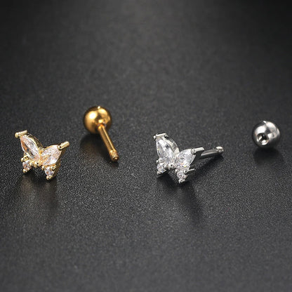 1pc Piercing Earrings Butterfly Women Jewelry Gold Color Zircon Tragus Helix Septum Cartilage Daith Stainless Steel Ear Ring