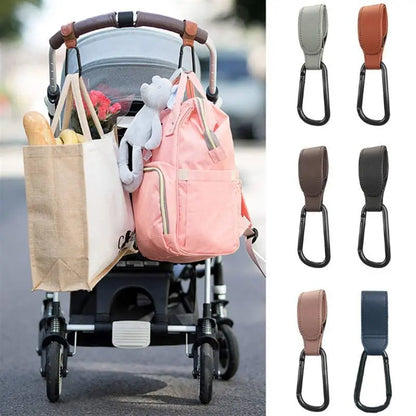 Diaper Bag Hanger PU Baby Bag Stroller Hook Pram 360° Rotatable Cart Organizer Clips Portable Hook Stroller Hanger Accessories