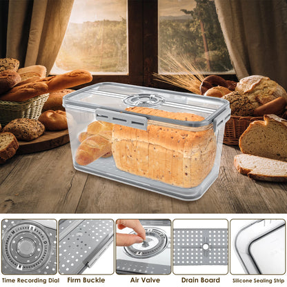 Bread Box Countertop Airtight Loaf Bread Storage Container Time Recording Bread Keeper Bread Holder Bin for Homemade Bread Bun