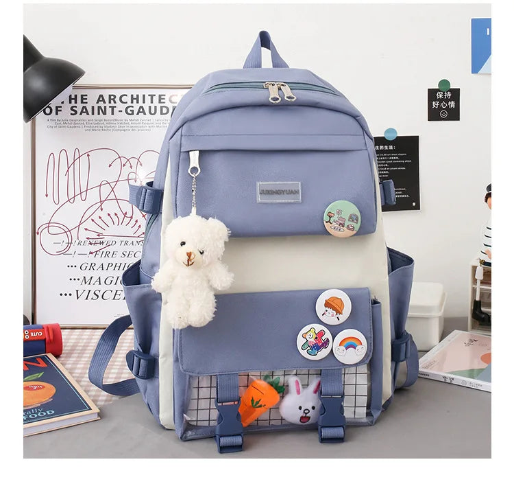 New Large-Capacity Primary School Junior High School Students Shoulders Backpack High School Five Sets of Multi-Compartment Fash