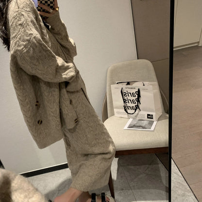 Women Sweater Winter 2 Piece Sets Elegnat Knitted Suits Female Sweaters Vintage Womens Skirt High Waist Autumn Vintage Vestidos
