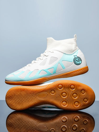 Men's Sports IC Indoor Flat Bottomed Football Shoes Adult High-Tops Wear Resisting Training Shoes Teenagers Non Slip Shoes