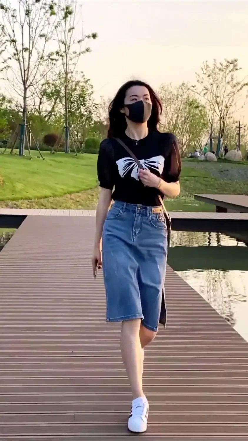 Skirts for Women To Knees Length Womens Skirt Jeans Denim Pencil Clothing with Slit Y2k Trend High Quality Summer 2024 Fashion V