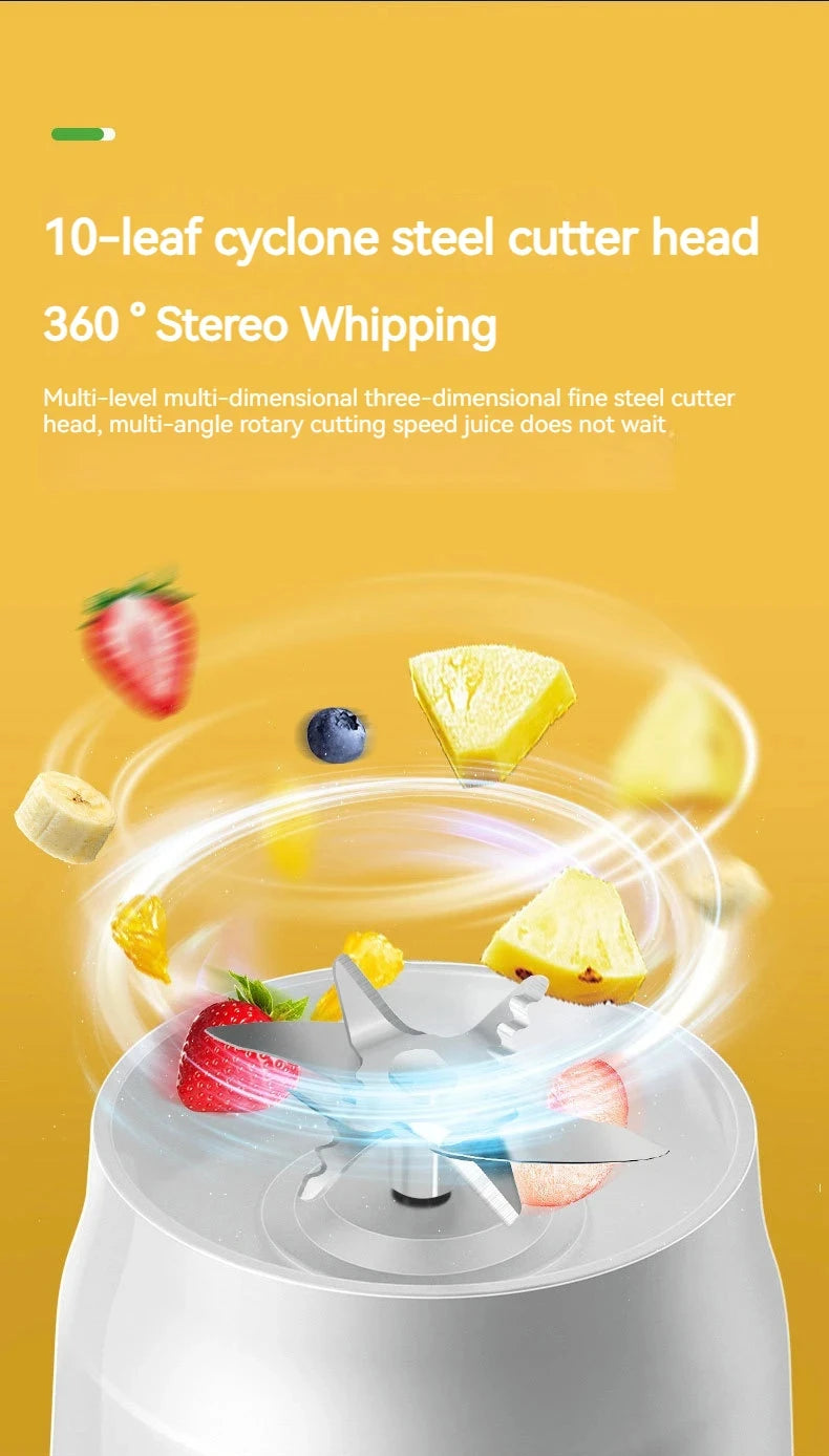 Portable Wireless Blender Electric Fruit Juicer Machine For Orange Ice Crushing 10 Blades Auxiliary Food Machine 1500mA Mixer