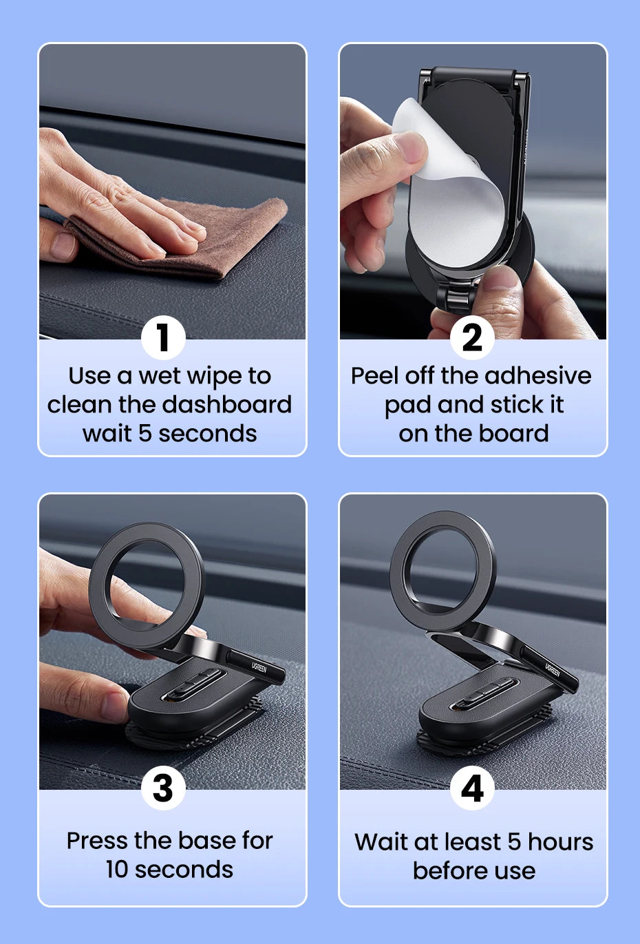 UGREEN Magnetic Car Phone Holder Dashboard 360° Rotatable & Detachable Car Mount For Magsafe iPhone 16 15 Pro Samsumg S25 Xiaomi