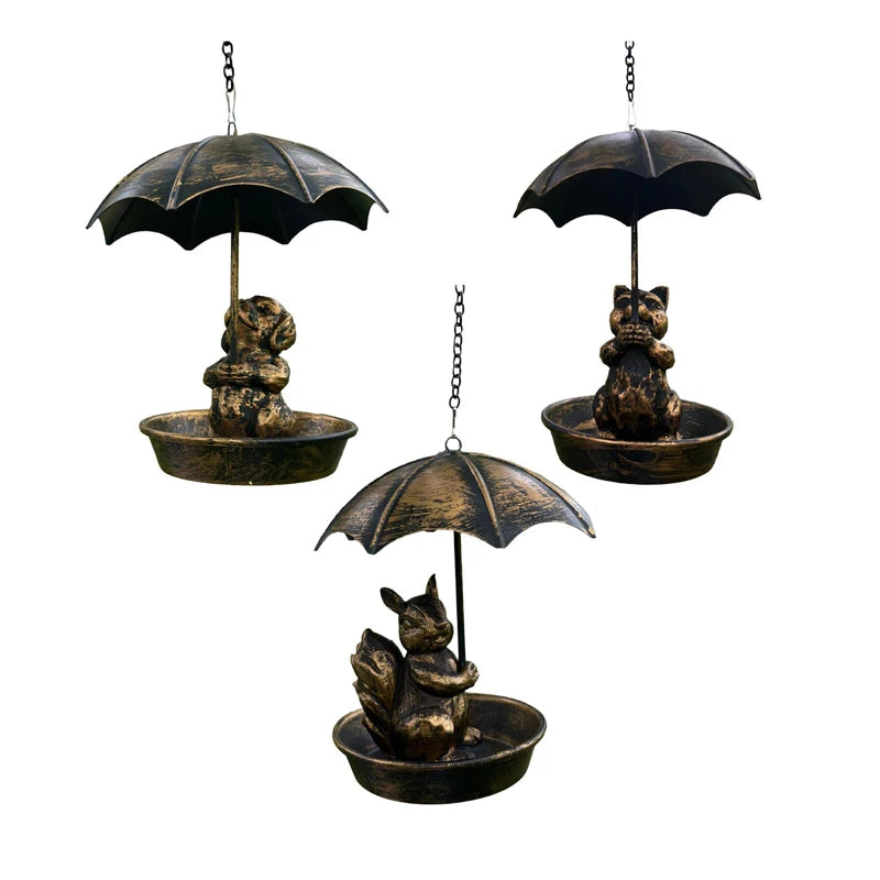 Bird Feeder Water Feeding Tray Umbrella Roof Sturdy Iron Birds Water Station Birdbath for Starlings Bluebirds Yard Gift Trees