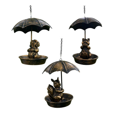 Bird Feeder Water Feeding Tray Umbrella Roof Sturdy Iron Birds Water Station Birdbath for Starlings Bluebirds Yard Gift Trees