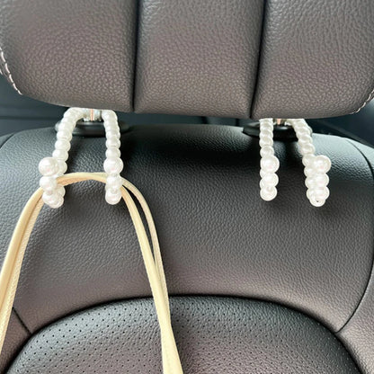 Car Rear Seat Hook White Pearl Hanger Car Hook Half Open Design Auto Hook Stainless Steel Car Seat Headrest Hook Car Accessories