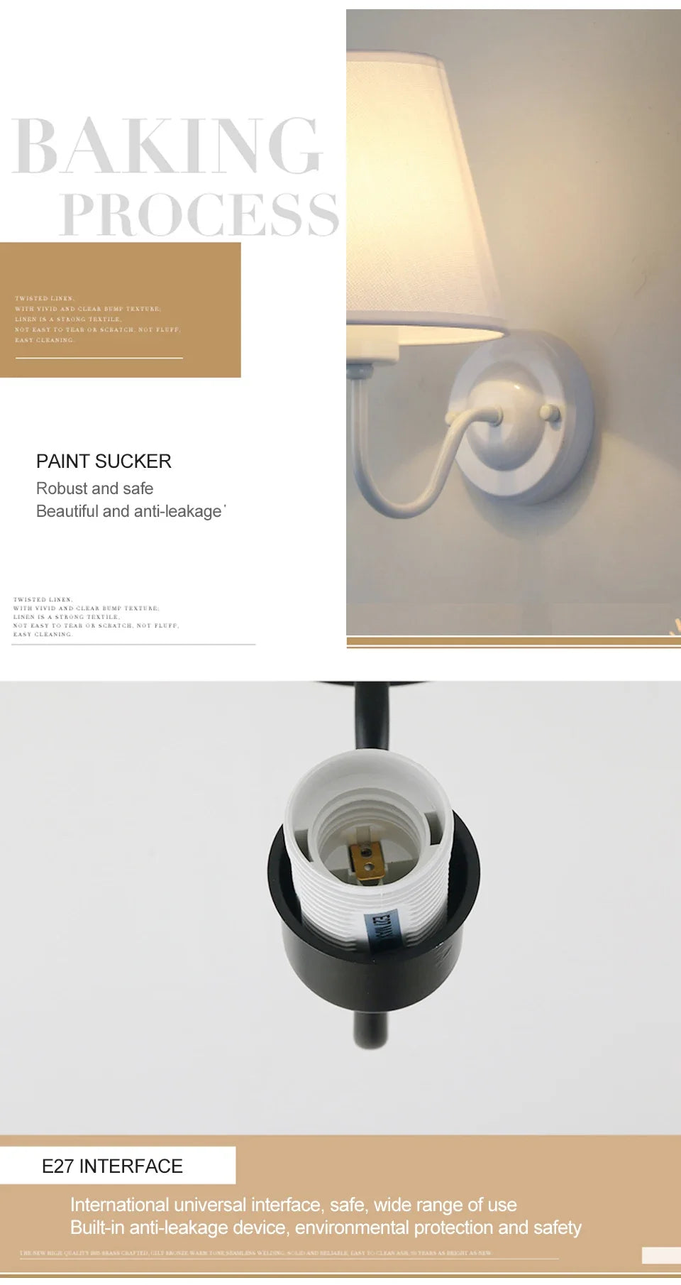 LED Retro Wall Lamp E27 Minimalist Creative Fabric Decorative Lamp Bedroom Hotel Bedside Study Indoor Household Lighting Fixture