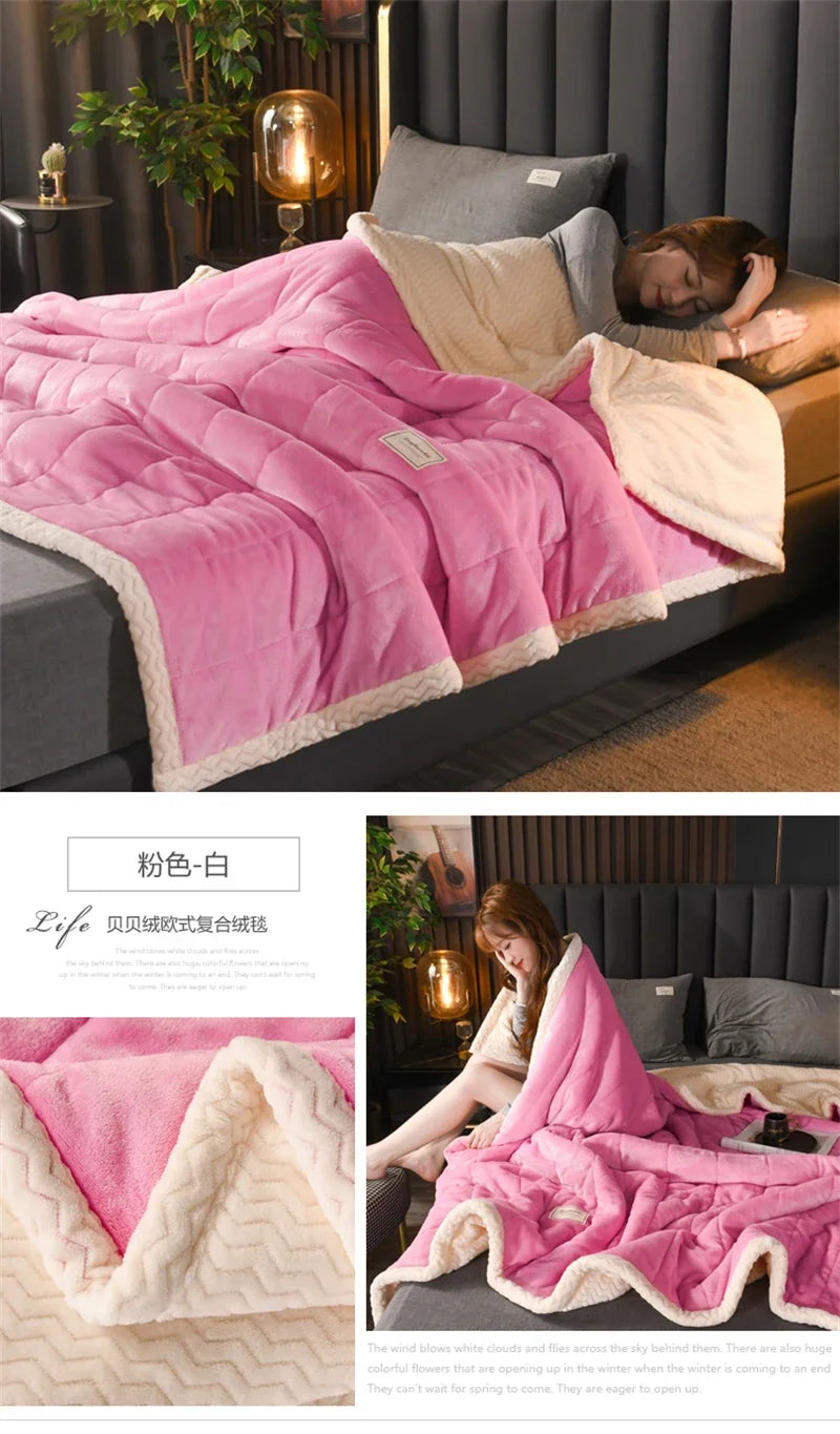 Milk Fleece Autumn Winter Warm Weighted Blankets for Beds European Thickened Beibei Velvet Throw Blanket Warmth Quilt Comforter