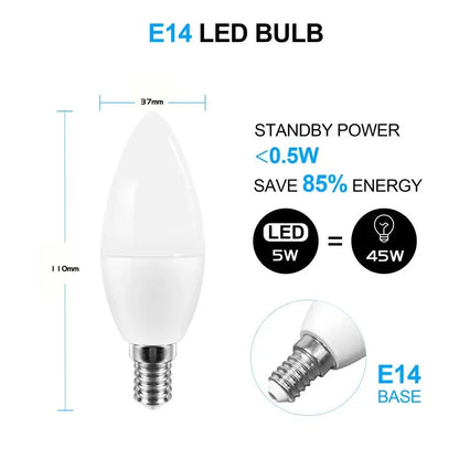 Led Bulb Candle Smart Lamp E14 TUYA Bluetooth Dimmable RGB Light 220V APP Group Control Smart Life For Home Room Decoration