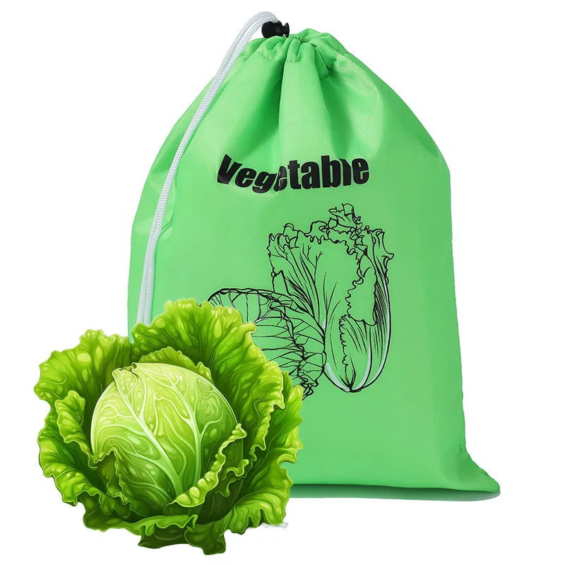 Fruit Vegetables Storage Bag Reusable Drawstring Food Storage Bags Fresh-keeping Pouch Bag for Picnic Outdoor Activities