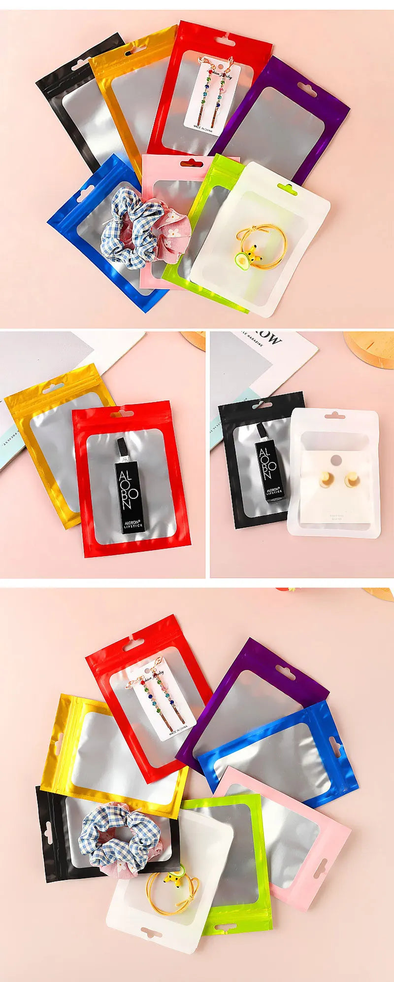 50Pcs Thicken Ziplock Bags Colorful Resealable Zipper Bags Pouch Jewelry Display Electronics Accessories Packaging Storage Bags