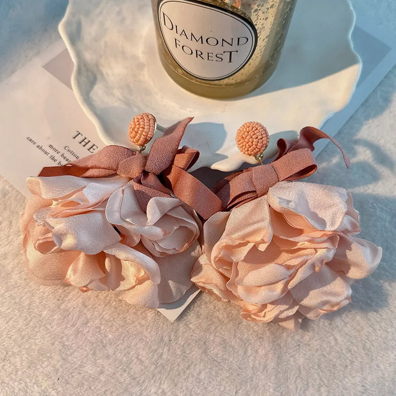 Bohemian Flowers&Bow Big Dangle Earrings For Women Girl Trendy Luxury Vintage Fairy Wedding Party Jewelry Accessoies