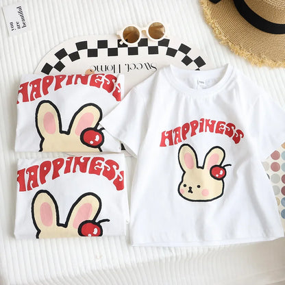 Family Cute Matching T Shirts Parent-child Rabbit Clothes Funny Dad Mom and Son Daughter Cotton Tees Tops Baby Newborn Bodysuit