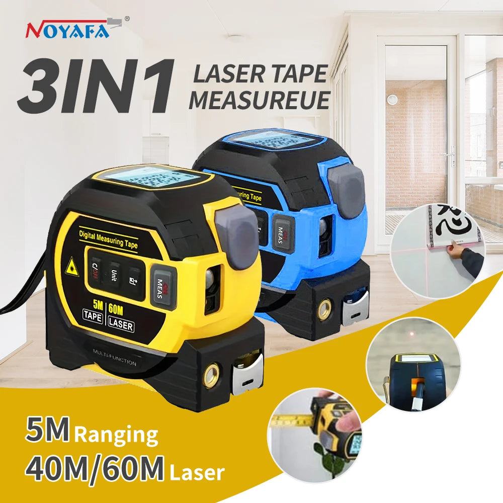 Laser Tape Measure 3In1 Digital Tape Measure 40/60M High Infrared Precision Rangefinder Steel Measuring with Large Display Tool