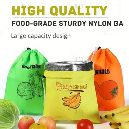 2/3 reusable fabric food storage bags - leak proof, breathable, drawstring design, can keep vegetables fresh for two weeks