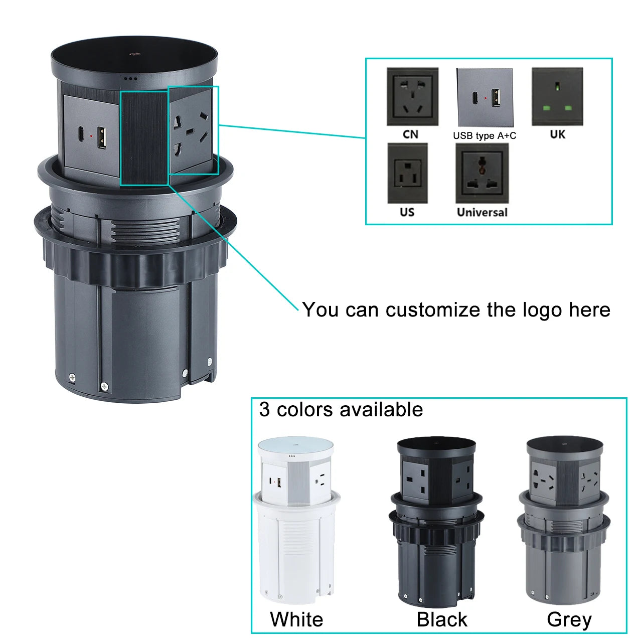 Tempered Glass Top Kitchen Counter Smart Pop Up Socket Push Button 4 Sides Electrical Socket with Usb Type-c Charger