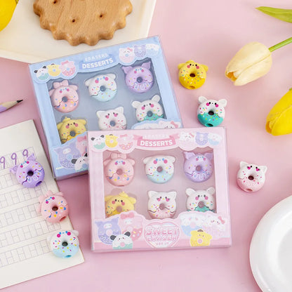 6pcs/Boxes Kawaii Creative Donuts Student Stationery School Office Supplies Children Erasers Kids Pencil Erasers