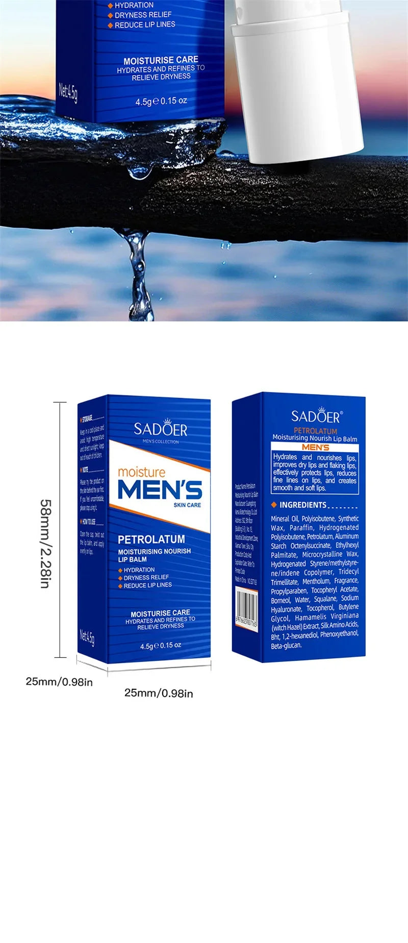 Men Lip Balm Moisturizing Hydration Fading Lip Lines Anti-Cracking Remove Dead Skin Refreshing And Not Greasy Exquisite Lip Care