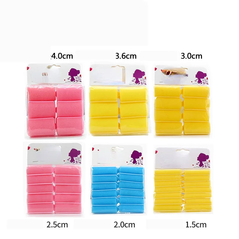 12PCS /Set Pink Soft Sponge Foam Cushion Hair Rollers Curlers Barber DIY Curls Hairdressing Tool DIY Home heatless wave formers