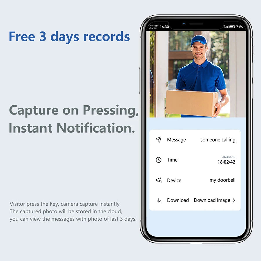 WiFi Doorbell One Way Wakeup Wireless Video Doorbell with Camera and Audio Suitable for Outdoor, Indoor Smart Home Doorbells